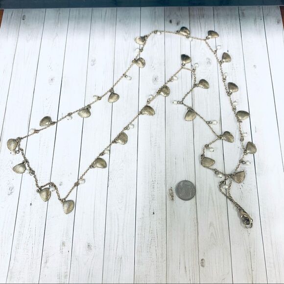 Gold Shells and Pearls Necklace - Picture 1 of 2